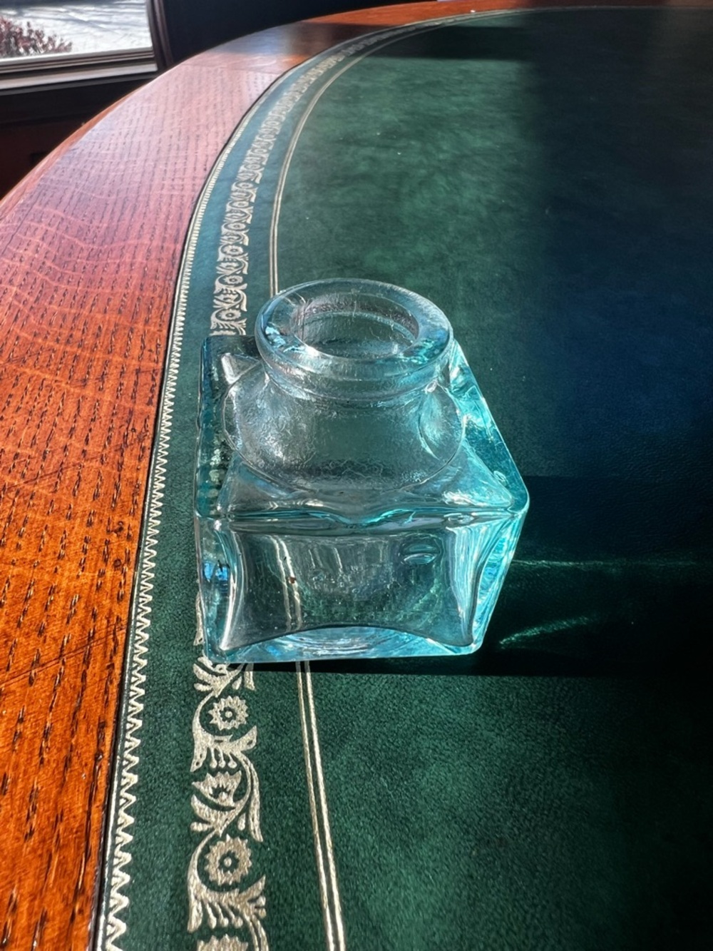 Antique Vintage Glass Sanford’s Inkwell With Glass Stopper Top - Picture 4 of 12
